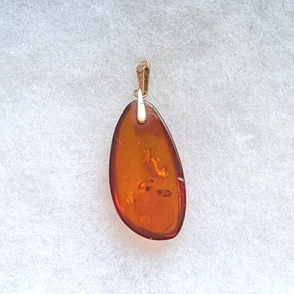 Vintage Russian USSR Solid 14K 583 Rose Pink Gold Baltic Honey Amber Pendant - Picture 5 of 7